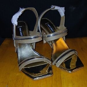 Nine West Gold and Tan Strappy Heels